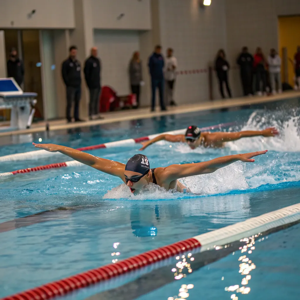 Advanced swimmers practicing professional techniques