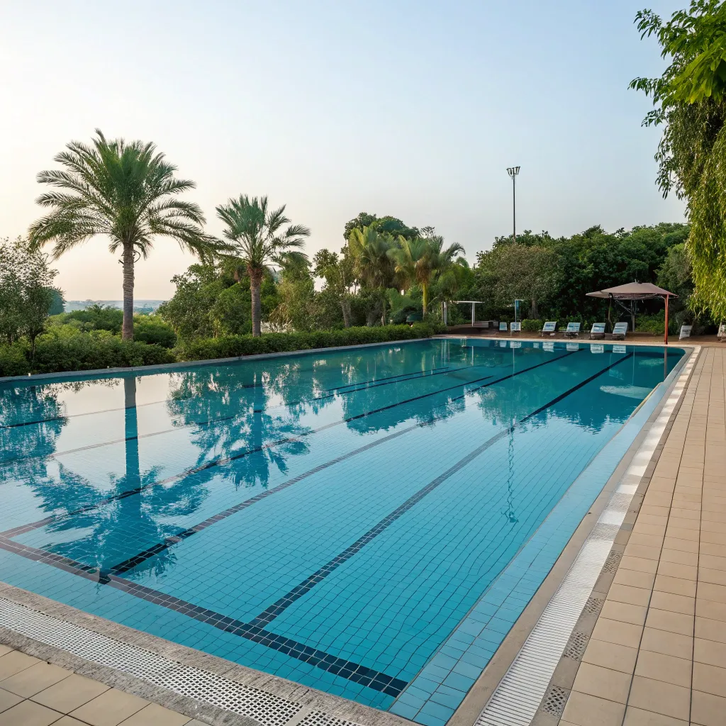Olympic-size swimming pool with clear blue water